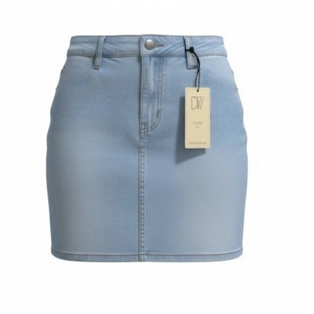New 8 ASOS Light Wash High Rise Stretch Denim Mini Skirt Jean Pockets Vintage